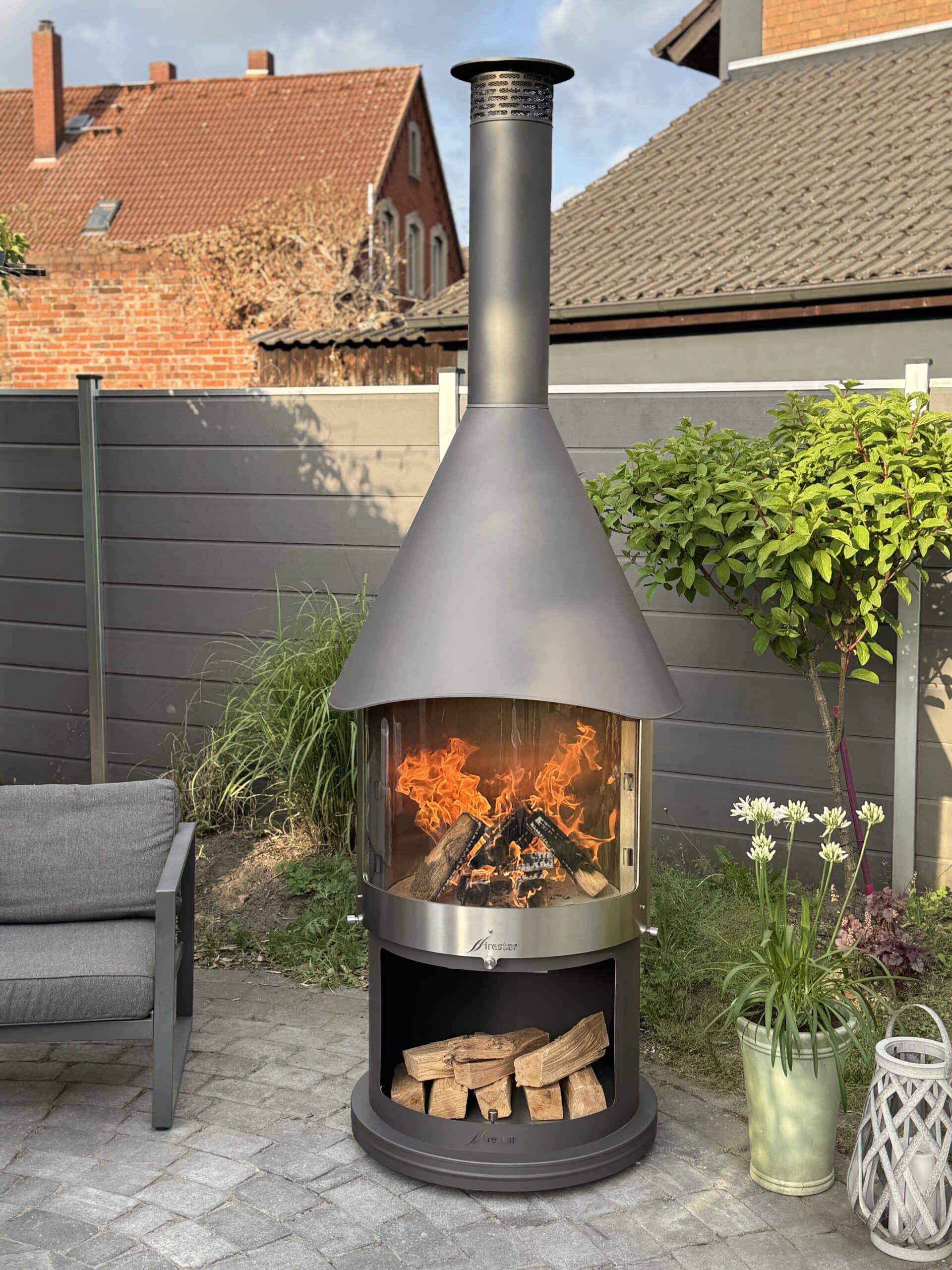 firestar Gartenkamin DN 800 Swing GLAS 3. Generation dunkelgrau